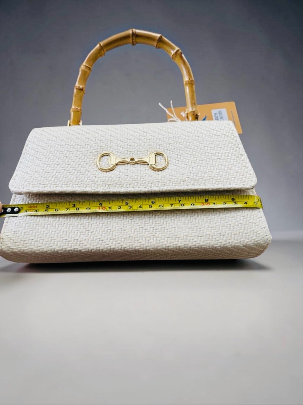 NWT Tommy Bahama Woven Natural Raffia Bamboo Handle Satchel Crossbody Bag - Picture 6 of 15